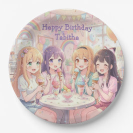 アニメ少女のアイスクリーム誕生日パーティー ペーパープレート