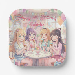 アニメ少女のアイスクリーム誕生日パーティー ペーパープレート