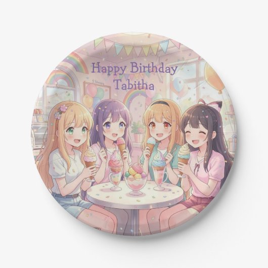 アニメ少女のアイスクリーム誕生日パーティー ペーパープレート (正面)