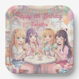 アニメ少女のアイスクリーム誕生日パーティー ペーパープレート