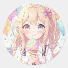 アニメ少女のアイスクリーム誕生日パーティー