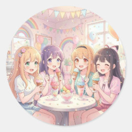 アニメ少女のアイスクリーム誕生日パーティー ラウンドシール