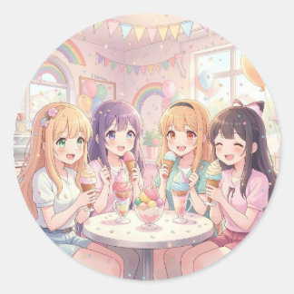 アニメ少女のアイスクリーム誕生日パーティー ラウンドシール