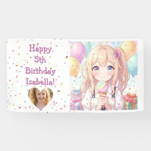 アニメ少女のアイスクリーム誕生日パーティー 横断幕 (横)