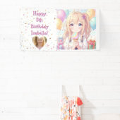 アニメ少女のアイスクリーム誕生日パーティー 横断幕 (インサイチュ)