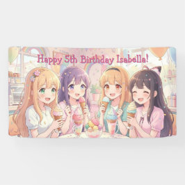 アニメ少女のアイスクリーム誕生日パーティー 横断幕