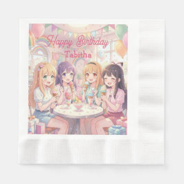 アニメ少女のアイスクリーム誕生日パーティー 縁ありランチョンナプキン