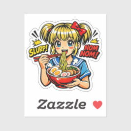 アニメ少女のラーメンをすすっているステッカー シール
