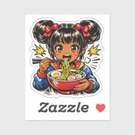 アニメ少女のラーメンをすするデザイン シール