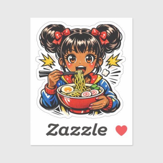 アニメ少女のラーメンをすするデザイン シール (シート)