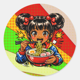 アニメ少女のラーメンをすする ラウンドシール