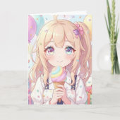 アニメ少女の誕生日カード(ぬりえ付き) カード (正面)