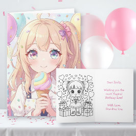 アニメ少女の誕生日カード（ぬりえ付き） カード