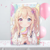 アニメ少女の誕生日カード(ぬりえ付き) カード