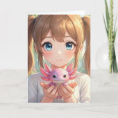 アニメ少女+ウーパールーパー+誕生日+ぬりえ付き カード (正面)