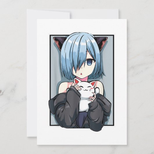 アニメ少女 ネコ 猫娘 パステル カワイイ 猫 まんが じゃ 招待状 (正面)