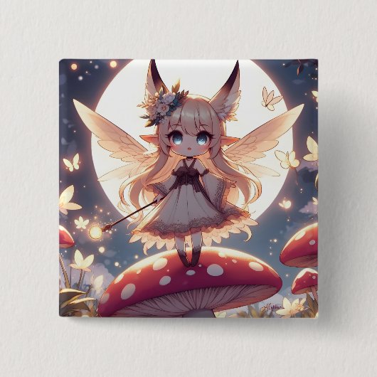 アニメ少女 ピクシー ヒッピームーン フェアリー 缶バッジ (正面)
