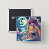 アニメ少女 月夜の妖精 虹色の人魚 缶バッジ (正面&裏面)