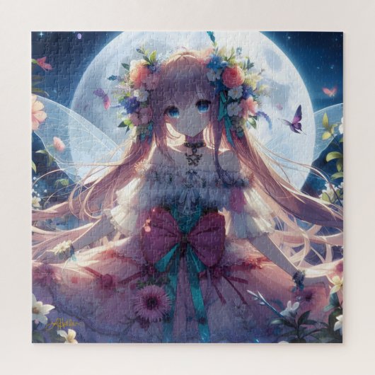 アニメ少女 花 月 フェアリー ジグソーパズル (縦)