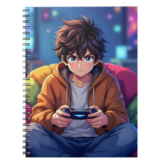 アニメ少年がテレビゲームをプレイ中 ノートブック (正面)