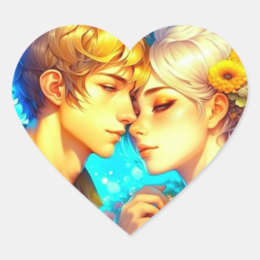 アニメ少年と少女が共有にキス ハートシール (正面)