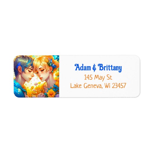 アニメ少年と少女のフローラカップルをテーマ ラベル (正面)
