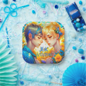 アニメ少年と少女の花束 カップル オーダーメイド ペーパープレート (パーティー)