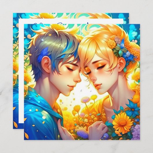 アニメ少年と少女をテーマ結婚にした 招待状 (正面/裏面)