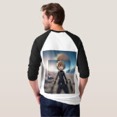 アニメ少年宇宙飛行士が異星人の惑星に立つ – SFアニメ Tシャツ (裏面フル)