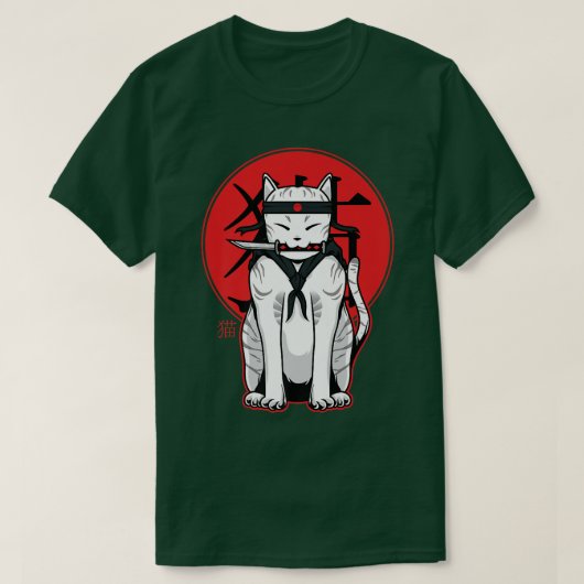 アニメ忍者キャットサムライ日本のかわいい美学  Tシャツ (デザイン正面)