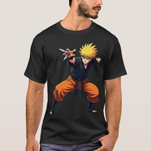 アニメ忍者戦士 – アクション満載の忍の戦士 Tシャツ (正面)