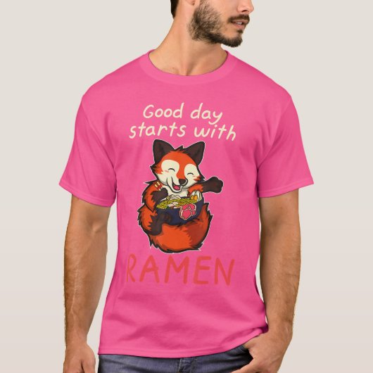 アニメ日本のかわいいラーメンキツネ Tシャツ (正面)