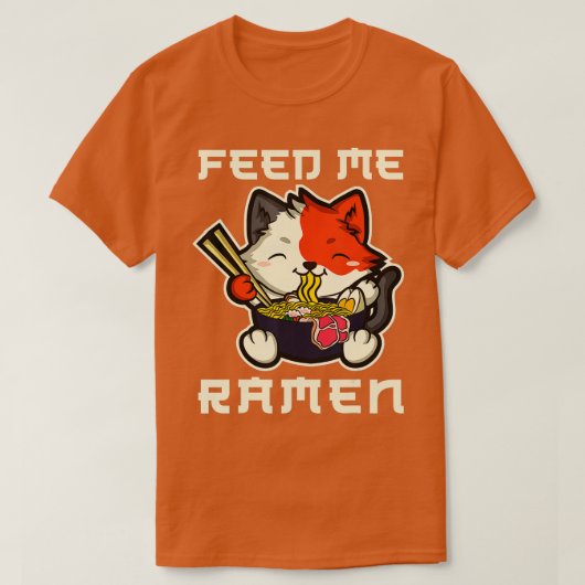 アニメ日本のかわいいラーメン猫 Tシャツ (デザイン正面)