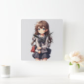 アニメ日本のスクールガール スクエア壁時計 (ホーム)