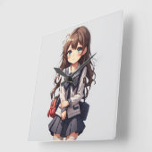 アニメ日本のスクールガール スクエア壁時計 (傾斜)