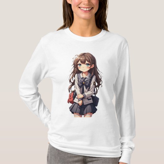 アニメ日本のスクールガール Tシャツ (正面)
