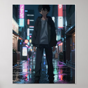 アニメ映画風ネオンシティポスター ポスター