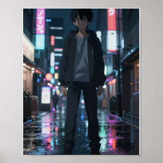アニメ映画風ネオンシティポスター ポスター