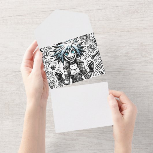 アニメ漫画陽気なアートオリジナルblu_eyes black_a オールインワン招待状 (貼ってはがせる)