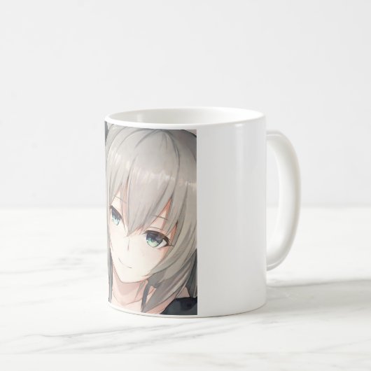 アニメ灰色の髪の女の子アクアアイコーヒーマグ コーヒーマグカップ (正面右)