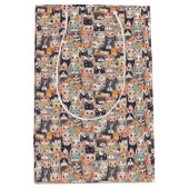 アニメ猫の繰り返しパターン ミディアムペーパーバッグ (正面)