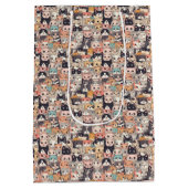 アニメ猫の繰り返しパターン ミディアムペーパーバッグ (裏面)