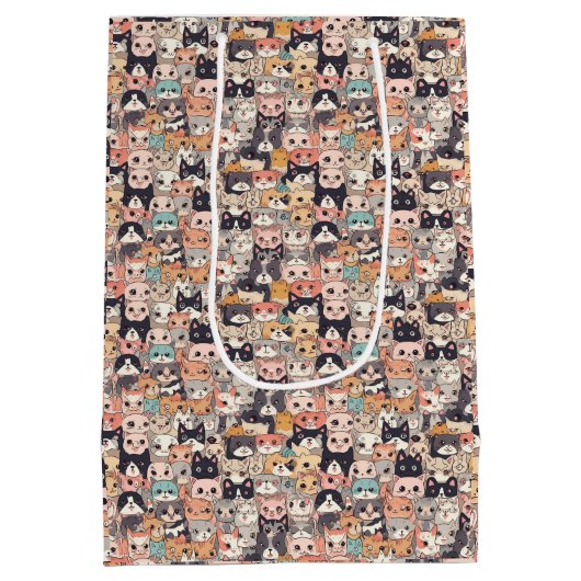 アニメ猫の繰り返しパターン ミディアムペーパーバッグ (裏面)