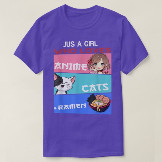 アニメ猫やラーメン日本を愛する女の子 Tシャツ (デザイン正面)