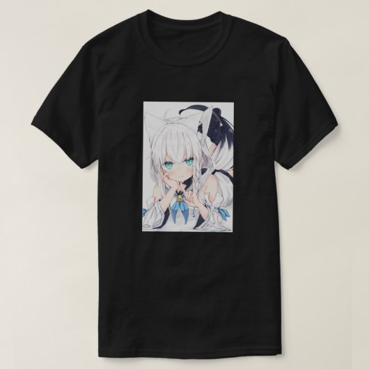 アニメ猫キャットガールかわいい和風美学日本の Tシャツ (デザイン正面)