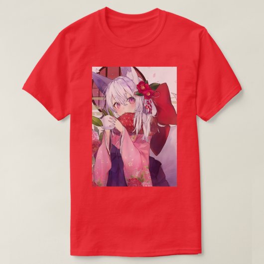 アニメ猫キャットガールかわいい和風美学日本の Tシャツ (デザイン正面)