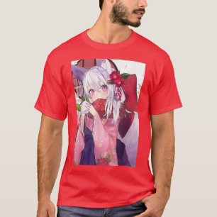 アニメ猫キャットガールかわいい和風美学日本の Tシャツ