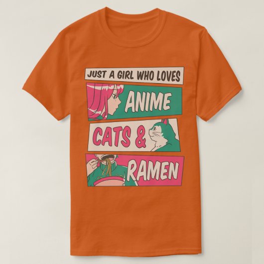 アニメ猫ラーメンが大好きな女の子ジャパ Tシャツ (デザイン正面)