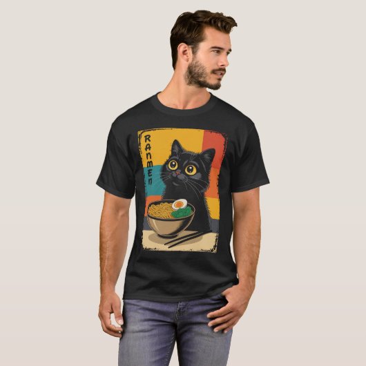 アニメ猫ラーメン日本の Tシャツ (正面フル)