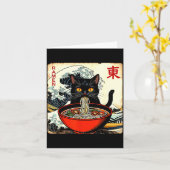 アニメ猫ラーメン日本面白グラフィックTシャツかわいい カード (黄色い花)